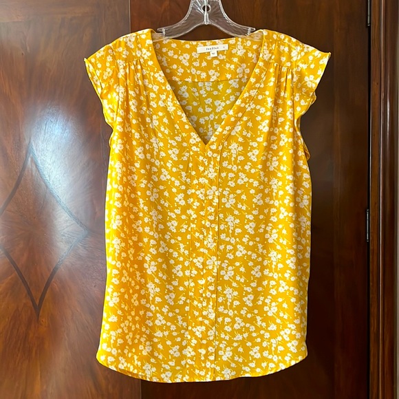 fun 2 fun Tops - Fun 2 Fun, ari flutter sleeve blouse, large, yellow with white flowers